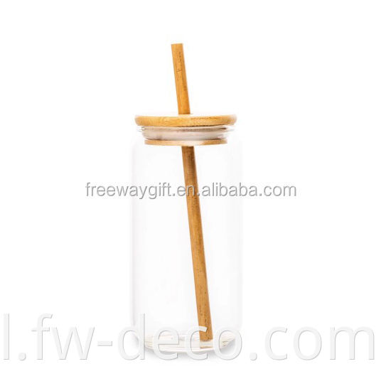 Szklana butelka z wodą z bambusową pokrywką / szklaną słoik do picia z bambusową słomką / 500 ml bambusowy szklany kubek